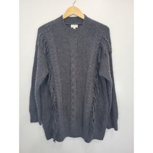 Wonderly Women's Gray Long Sleeve Fringe Detail Cable‎ Knit Sweater Size S